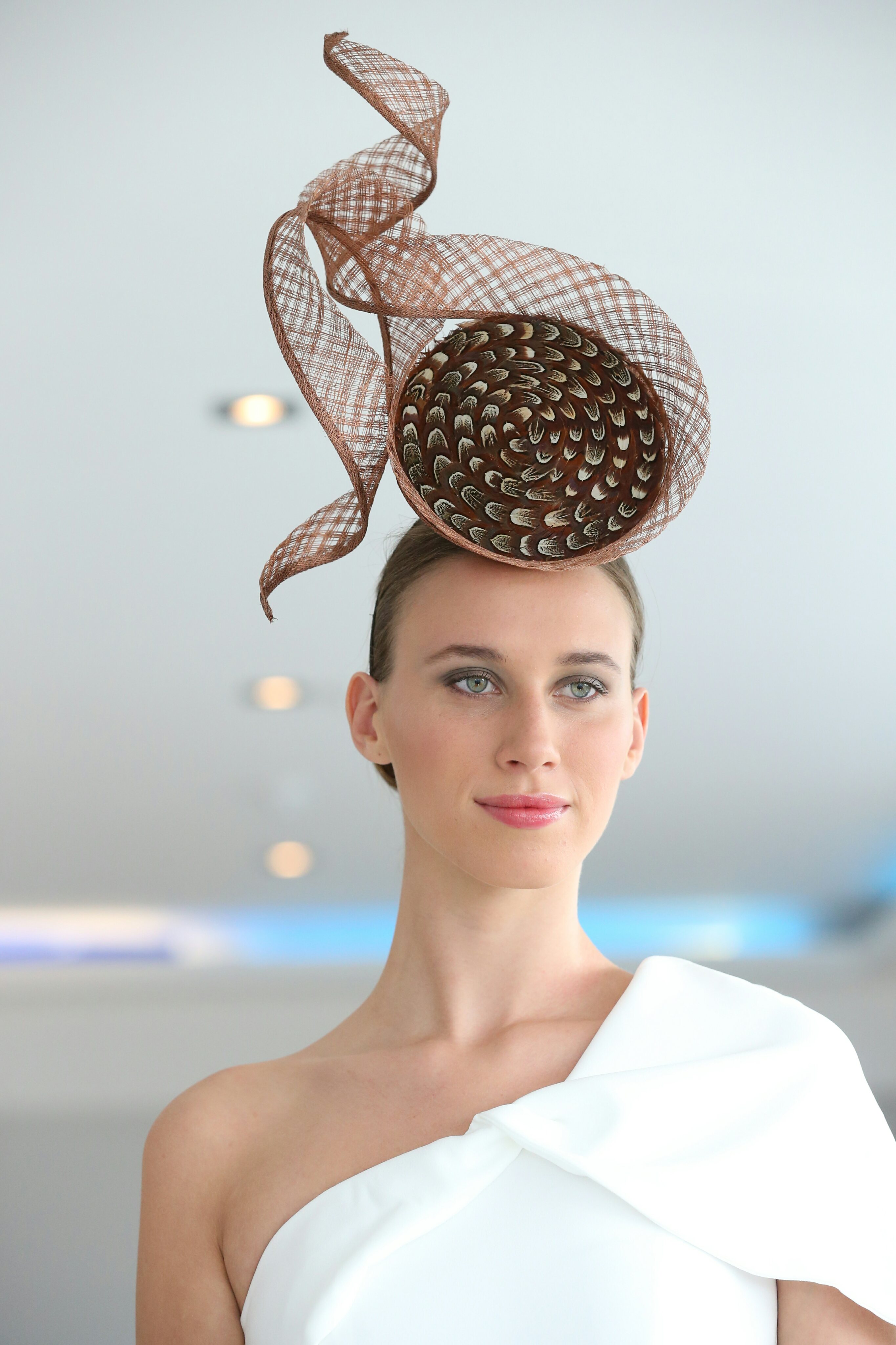 CIFD show Eliska pheasant feather 3D percher with windowpane swirl